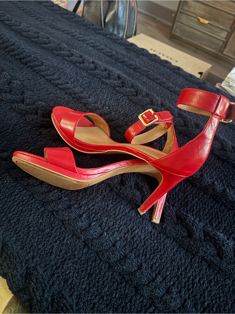 Nine West Red Leather Ankle-Strap Stiletto Sandals